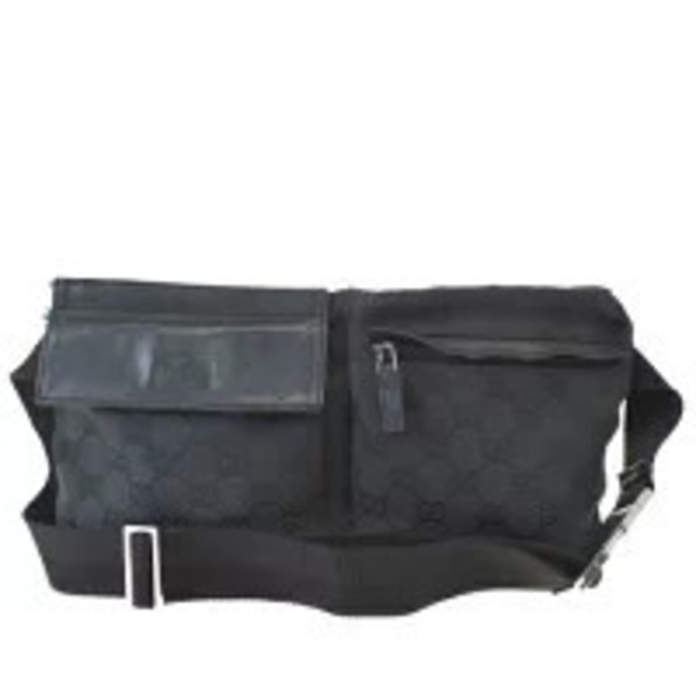 Gucci Waist Pouch Clutch Bag GG Black Canvas Leather